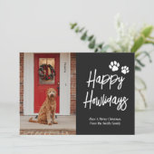 Cartes Pour Fêtes Annuelles Happy Howlidays Black Calligraphy Pet Photo (Debout devant)