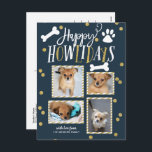 Cartes Pour Fêtes Annuelles Happy Howlidays Collage | Photo de Noël<br><div class="desc">Diffusez l'amour de cette saison de vacances avec une carte postale chic "pawsitivement" pour animaux de compagnie. Cette carte présente un collage de 4 de vos photos préférées avec des éléments dans un faux confetti de parties scintillant d'or. Ajoutez votre adresse de retour pré-imprimée à l'arrière.</div>