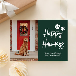 Cartes Pour Fêtes Annuelles Happy Howlidays Green Calligraphy Photo Animaux de