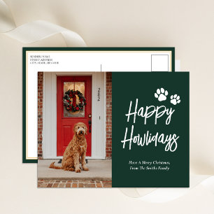 Cartes Pour Fêtes Annuelles Happy Howlidays Green Calligraphy Photo Animaux de