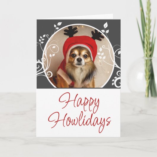 Cartes Pour Fêtes Annuelles Happy Howlidays Grey Foliage Nom du chien Photo (Devant)