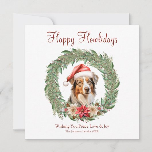 Cartes Pour Fêtes Annuelles Happy Howlidays mignon chien berger australien (Devant)