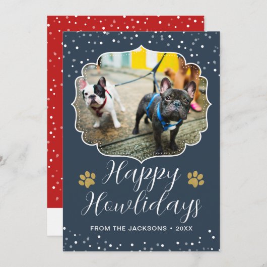 Cartes Pour Fêtes Annuelles Happy Howlidays White Script Pet Chien photo (Devant / Derrière)