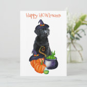 Cartes Pour Fêtes Annuelles Happy HOWLoween mignon Black Labrador Chien chiot (Debout devant)