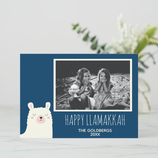 Cartes Pour Fêtes Annuelles Happy Llamakkah Blue Hanoukka Llama Cute Photo (Debout devant)