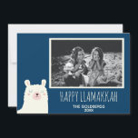 Cartes Pour Fêtes Annuelles Happy Llamakkah Blue Hanoukka Llama Cute Photo<br><div class="desc">Joyeux Llamakkah !</div>