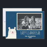 Cartes Pour Fêtes Annuelles Happy Llamakkah Blue Hanoukka Llama Cute Photo<br><div class="desc">Joyeux Llamakkah !</div>