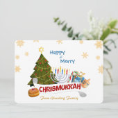 Cartes Pour Fêtes Annuelles Happy & Merry Chrismukkah with Menorah & Xmas Tree (Debout devant)
