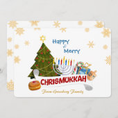 Cartes Pour Fêtes Annuelles Happy & Merry Chrismukkah with Menorah & Xmas Tree (Devant / Derrière)