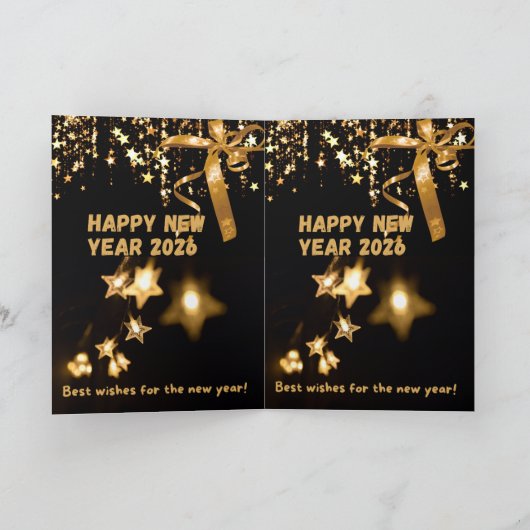 Cartes Pour Fêtes Annuelles Happy New Year 2026 Gold Star Greeting Card (Intérieur)