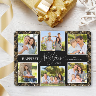 Cartes Pour Fêtes Annuelles Happy New Year 6 Photos Faux Glitter