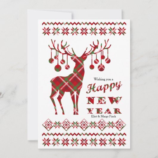 Cartes Pour Fêtes Annuelles Happy New Year Checkered Reindeer Holiday Card (Devant)