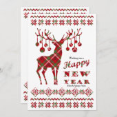 Cartes Pour Fêtes Annuelles Happy New Year Checkered Reindeer Holiday Card (Devant / Derrière)