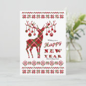 Cartes Pour Fêtes Annuelles Happy New Year Checkered Reindeer Holiday Card (Debout devant)
