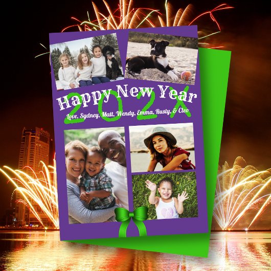 Cartes Pour Fêtes Annuelles Happy New Year Family Photo Flat Greeting Card
