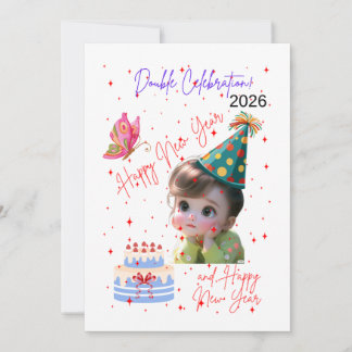 Cartes Pour Fêtes Annuelles Happy New Year & Happy Birthday Double Celebration