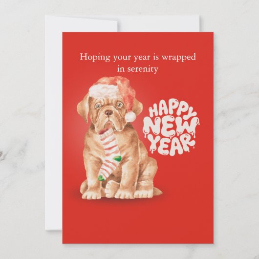 Cartes Pour Fêtes Annuelles Happy new year holiday cards dog festive red (Devant)