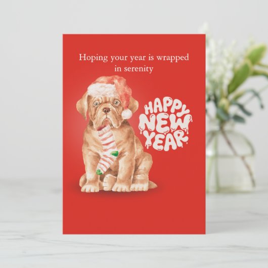 Cartes Pour Fêtes Annuelles Happy new year holiday cards dog festive red (Debout devant)