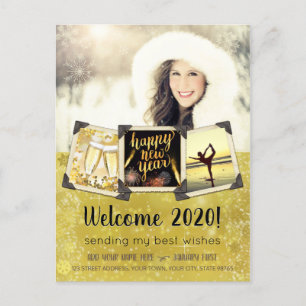 Cartes Pour Fêtes Annuelles Happy New Year Instagram Vintage Photo Frame Gold