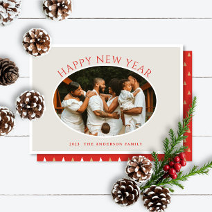 Cartes Pour Fêtes Annuelles Happy New Year Red Cameo Photo Holiday Card