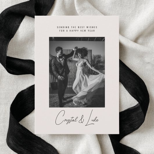 Cartes Pour Fêtes Annuelles Happy New Year Simple Modern Script One Photo