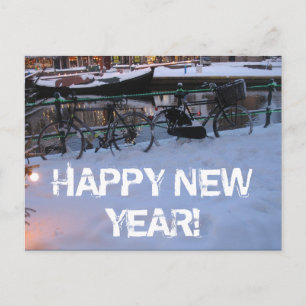 Cartes Pour Fêtes Annuelles Happy New Year Snow Bicycles Postcard
