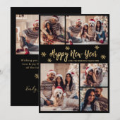 Cartes Pour Fêtes Annuelles Happy New Year Snowflake Black Gold Photo Collage  (Devant / Derrière)