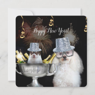 Cartes Pour Fêtes Annuelles Happy New Years poodle dog flat card