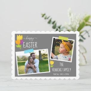 Cartes Pour Fêtes Annuelles Happy Pâques Custom Photo Washi Tape Tulip Holida