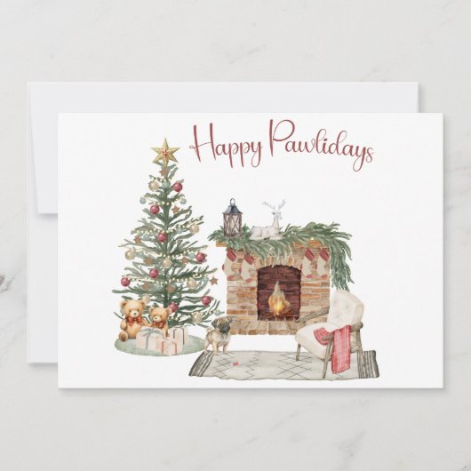 Cartes Pour Fêtes Annuelles Happy Pawlidays Chien Design - Carlin (Devant)