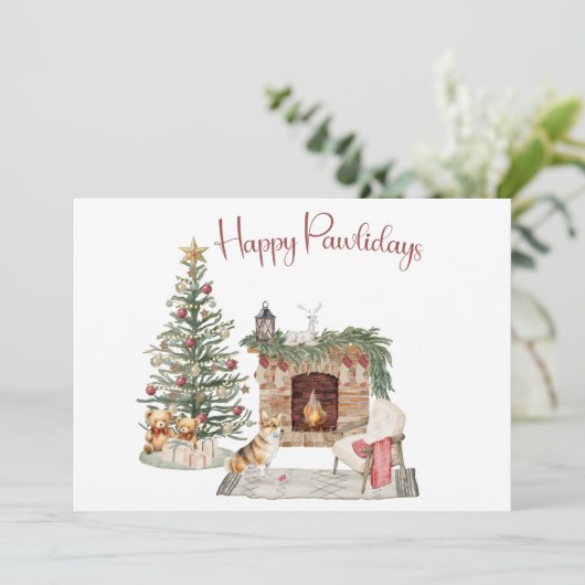 Cartes Pour Fêtes Annuelles Happy Pawlidays Chien Design - Corgi (Debout devant)