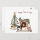 Cartes Pour Fêtes Annuelles Happy Pawlidays Chien Design - Doberman Pinscher (Devant / Derrière)