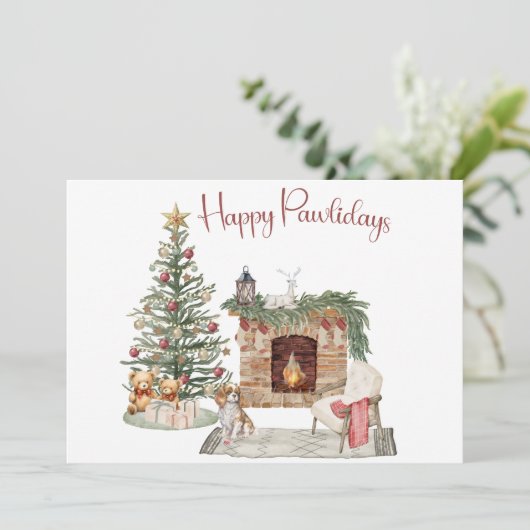 Cartes Pour Fêtes Annuelles Happy Pawlidays Chien Design - King Charles Spanie (Debout devant)