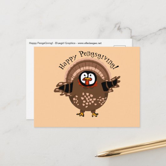 Cartes Pour Fêtes Annuelles Happy PengsGiving Turkey (Devant/Arrière en situation)