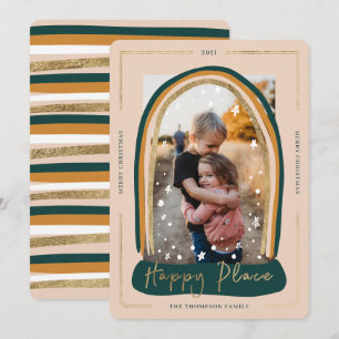Cartes Pour Fêtes Annuelles Happy Place Modern Snow Globe Photo de Noël