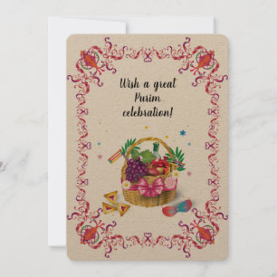 Cartes Pour Fêtes Annuelles Happy Purim Festival Hamantaschen & Gragger Hébreu