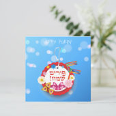 Cartes Pour Fêtes Annuelles Happy Purim Festival Hamantaschen & Gragger Hébreu (Debout devant)