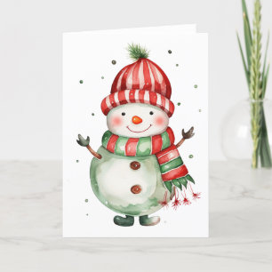 Cartes Pour Fêtes Annuelles Happy Snowman avec Casquette et Scarf