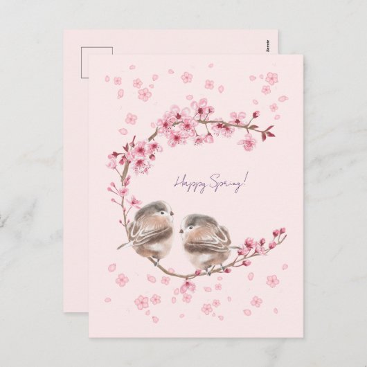 Cartes Pour Fêtes Annuelles Happy Spring! 桜とかわいいすずめの春のあいさつ♡ (Devant / Derrière)