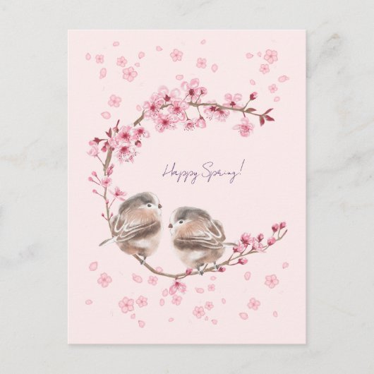 Cartes Pour Fêtes Annuelles Happy Spring! 桜とかわいいすずめの春のあいさつ♡ (Devant)