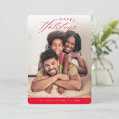 Cartes Pour Fêtes Annuelles HAPPY VACANCES PHOTO calligraphie moderne rouge (Debout devant)