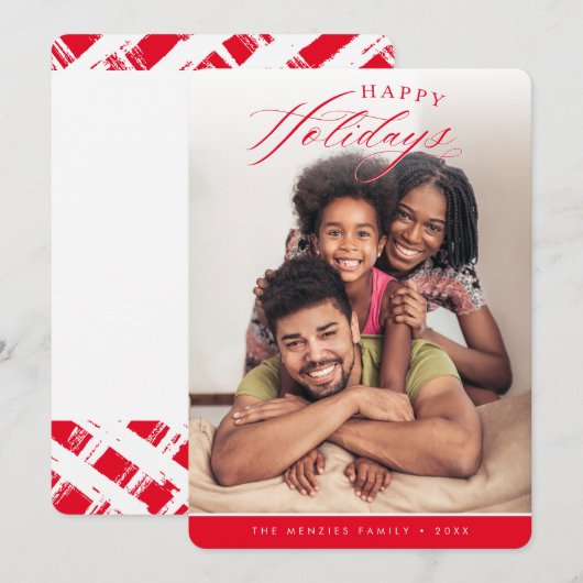 Cartes Pour Fêtes Annuelles HAPPY VACANCES PHOTO calligraphie moderne rouge (Devant / Derrière)