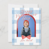 Cartes Pour Fêtes Annuelles Happy Valentine's Day Arch Photo Blue Gingham Card (Devant)