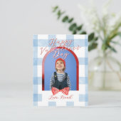 Cartes Pour Fêtes Annuelles Happy Valentine's Day Arch Photo Blue Gingham Card (Debout devant)