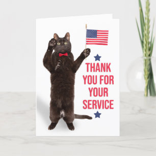 Cartes Pour Fêtes Annuelles Happy Veterans Day Cat Holding Flag and Saluting