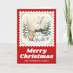 Cartes Pour Fêtes Annuelles Hare Harp Retro Poster Timbre de Noël Musique