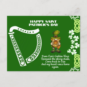 Cartes Pour Fêtes Annuelles Harpe vintage Saint Patrick's Day Leprechaun