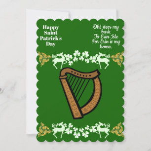 Cartes Pour Fêtes Annuelles Harpe vintage Saint Patrick's Day Shamrock Celtic