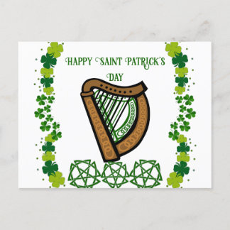 Cartes Pour Fêtes Annuelles Harpe vintage Saint Patrick's Day Shamrock Celtic