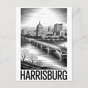Cartes Pour Fêtes Annuelles Harrisburg Pennsylvanie Skyline Noir Blanc